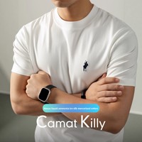 T-shirt pour homme en coton mercerisé de qualité supérieure, 30 deniers, vintage, uni, brodé, respirant, antibactérien