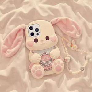 Funda para Teléfono Móvil con Orejas de Conejo de Peluche y Cordón para iPhone 17 Pro Max, Serie Completa - Product Image 1