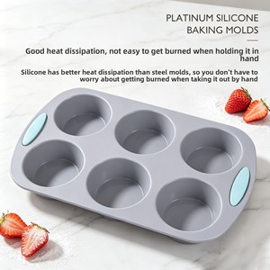 6-fach Silikon-Backform für Muffins, Ofenfest, Antihaftbeschichtet, Einfach zu Entformen, für Cupcakes, Pudding und Gebäck - Product Image 3