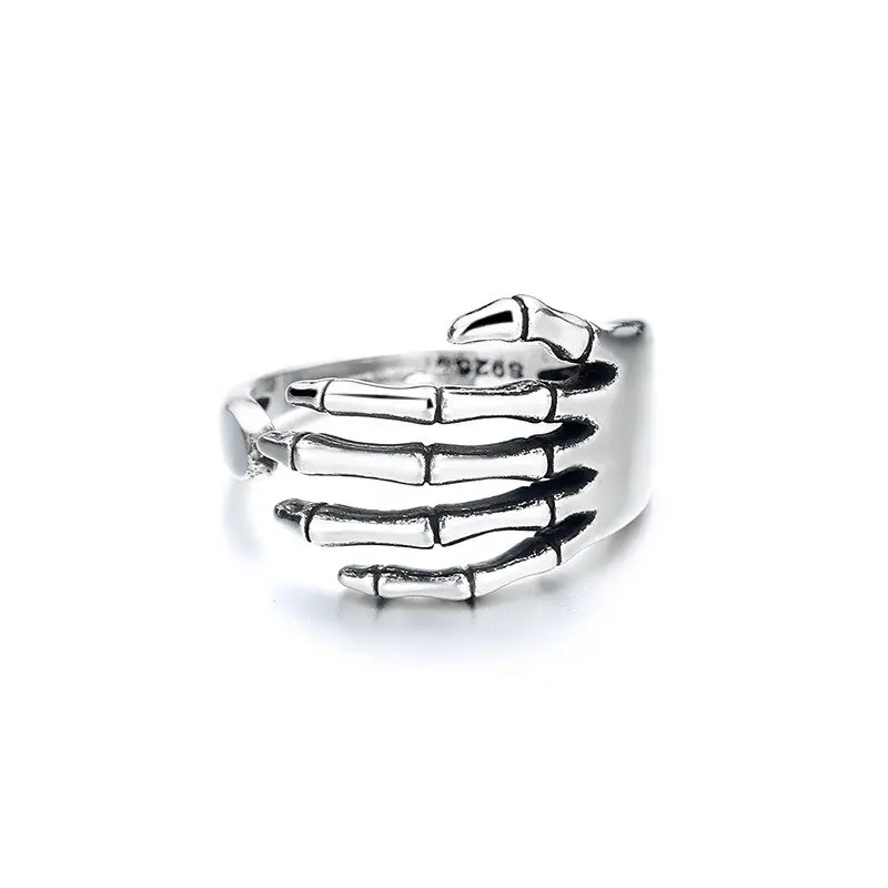 Skeleton Hand Plated Silver Ring Punk Boho Hippie Ring Dark Gothic Streetwear Creative Unisex Rings