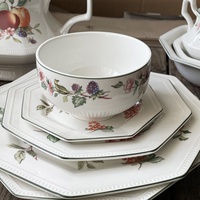 Assiettes à dîner octogonales en céramique vintage, vaisselle en porcelaine à motifs floraux, service à thé, assiettes en céramique de style européen