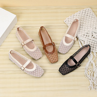 Sandales plates Mary Jane rétro ajourées respirantes couleur unie pour femmes, chaussures simples toutes saisons, expédition en 7 jours
