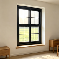 Ventana Corredera Vertical de Aluminio Negro de Fábrica con Rejilla y Vidrio Templado para Villa