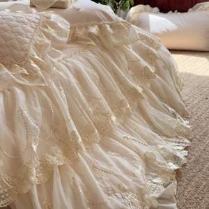 Housse de <span class=keywords><strong>couette</strong></span> en dentelle de style princesse, broderie rose, velours pour bébé, textiles de maison, <span class=keywords><strong>hiver</strong></span> chaud, volants, ensemble de literie 4 pièces, fournisseur - Product Image 2