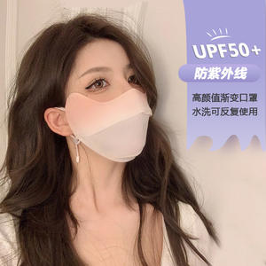 Masque solaire de haute qualité et élégant pour femmes, protection UV, pare-soleil fin pour le visage entier avec voile de protection des yeux en soie glacée texturée 3D - Product Image 5