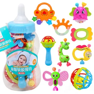 塑料婴儿奶瓶摇铃和牙器玩具新生儿抓牙手摇床婴儿铃铛儿童摇铃