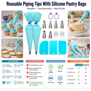 <span class=keywords><strong>Set</strong></span> di <span class=keywords><strong>Utensili</strong></span> per Decorazione Torte con Sacchetti in Silicone e Beccucci Riutilizzabili all'Ingrosso - Product Image 1