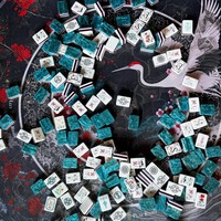 Tuiles de Mahjong Américaines Personnalisées en Acrylique Gravées, Motif Oiseau Bleu Céladon, pour Soirée de Jeu en Famille, Cadeau de Fêtes