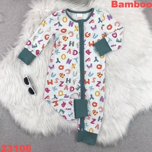 Combinaison bébé en tissu de bambou avec fermeture éclair, imprimé damier bleu et blanc, manches longues, pyjama une pièce pour nourrisson - Product Image 4