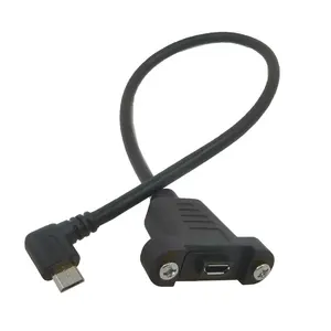 0.3m Micro B Type C Mini USB 5Pin母到公角90度Micro USB-C Mini USB扩展面板安装电缆