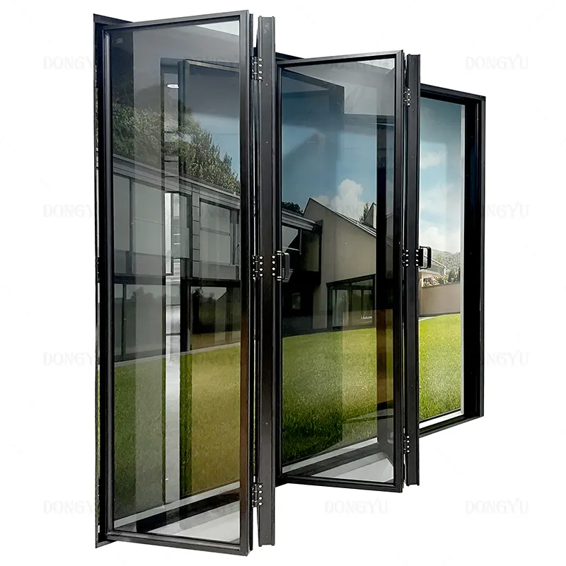 Portas duplas de vidro para pátio exterior residencial moderno, portas dobráveis de vidro com eficiência energética, acordeão, vidro de alumínio, porta dupla interna