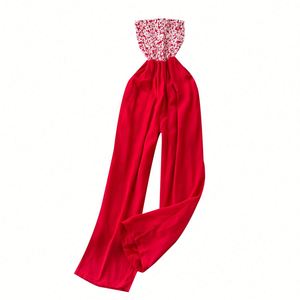 Mono largo de encaje floral con patchwork, sin tirantes, sin mangas, de cintura alta, transpirable, antiarrugas y sostenible, ideal para primavera, para mujer. - Product Image 5