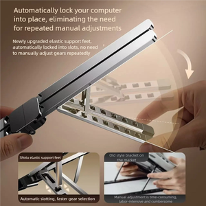 Support pliable pour ordinateur portable en alliage d'aluminium, verrouillage automatique à ressort, 6 vitesses réglables, charge de 10 kg, léger pour le bureau et les voyages - Product Image 5