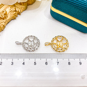 Pendentif en argent S925, support vide, accessoires de bricolage, perle de 12-13 mm, collier pour femmes, cache-cernes 30578 - Product Image 4