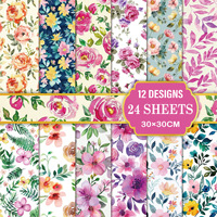 Papier de scrapbooking floral GF, 24 feuilles, motifs marguerites et feuilles, 30x30cm, pour journaux, fabrication de cartes, emballage de cadeaux