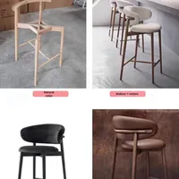Tabouret de Bar de Cuisine Moderne Style Nordique, Cadre en Bois Massif, Dossier Haut, Tissu Personnalisable, Design Vintage pour Salon