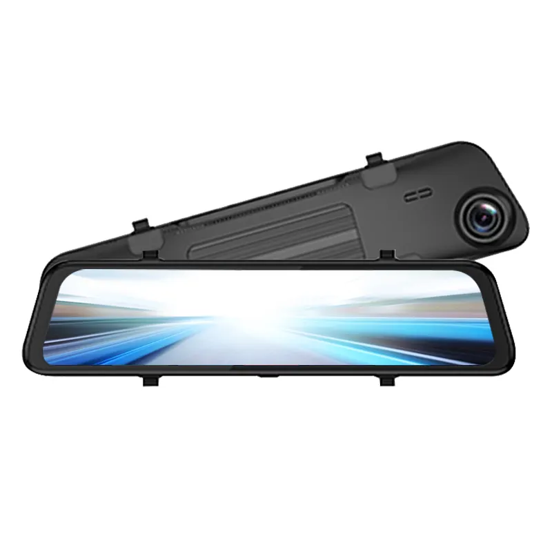 Dashcam de pantalla táctil completa de 10 pulgadas con doble lente, espejo de visión delantera y trasera, espejo de salpicadero
