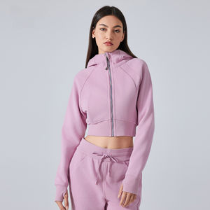 Giacca da <span class=keywords><strong>donna</strong></span> Casual corta e sottile da Yoga autunno inverno nuova <span class=keywords><strong>felpa</strong></span> <span class=keywords><strong>con</strong></span> <span class=keywords><strong>cappuccio</strong></span> <span class=keywords><strong>con</strong></span> cerniera e funzione Anti-Pilling - Product Image 1