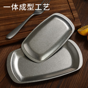 Stainless Steel Snack Plate Oval Dish For Hotel Food And Coffee <b>Microwave</b> Safe Solid Color - Product Image 5