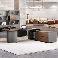 Ensemble de bureau de direction en L de luxe en bois avec chaise et poste de travail, style panneau et design écologique pour usage commercial