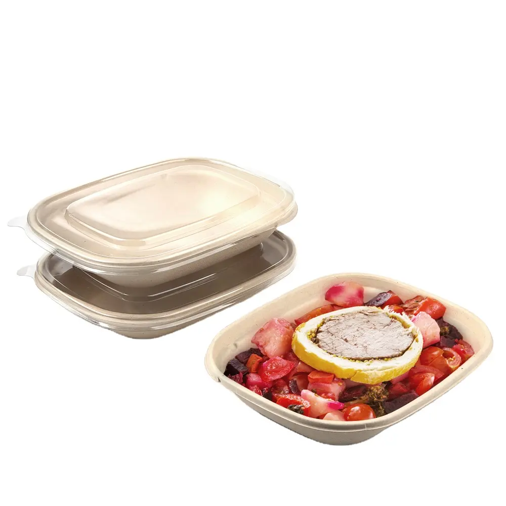 長方形の食品容器スープボウル麺調理済み食品用の透明な蓋付きの紙製シャルキュトリボックス使い捨て食品容器