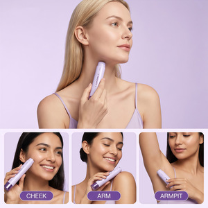 Depiladora eléctrica de doble cabezal, color morado, recargable por USB, para afeitar mejillas, brazos y axilas. - Product Image 1