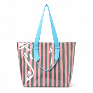 Sac fourre-tout en PVC rayé pour femmes, avec doublure en polyester, imperméable, grande capacité, détails brodés, pour femmes - Product Image 2