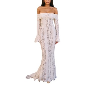 Vestido de Encaje con Hombros Descubiertos, <span class=keywords><strong>Manga</strong></span> <span class=keywords><strong>Larga</strong></span>, Corte Evase, Cintura Alta y Falda de Cola de Pez, Casual y Elegante para Mujer - Product Image 1