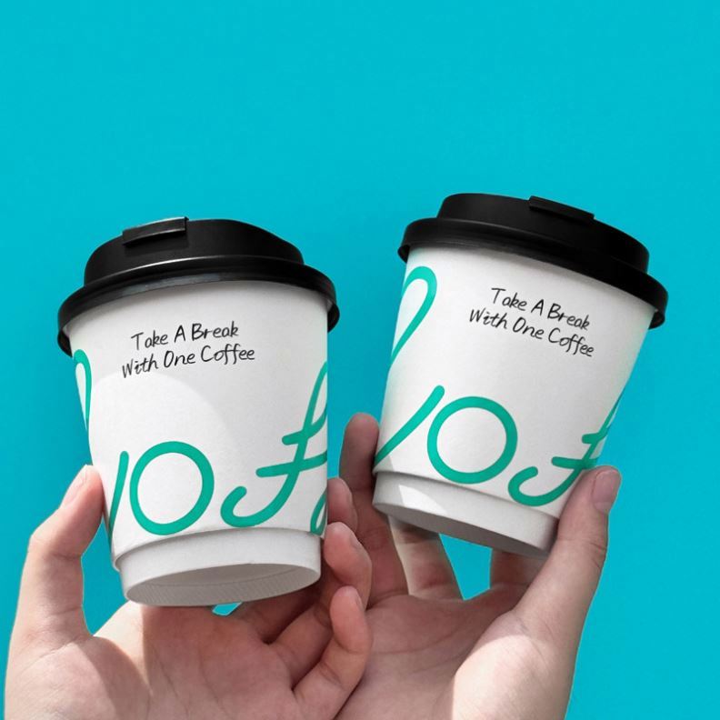 14oz Custom Logo Double Layer PLA Paper Cups Takeaway No-plastic Juice Coffee Packaging Cup with Lid Sleeve