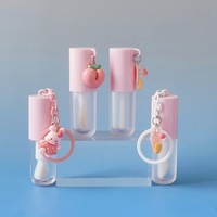Tube de brillant à lèvres rose 5 ml avec porte-clés mignon, tubes de brillant à lèvres vides, emballage rond transparent, flacon épais pour rouge à lèvres