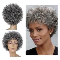 Perruques courtes bouclées afro en cheveux humains gris Shinein de 6 pouces, fabriquées à la machine, sans colle, bouclées et rebondissantes
