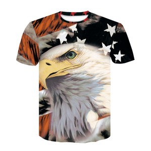 <span class=keywords><strong>Camiseta</strong></span> colorida de cuello redondo de manga corta informal de verano para hombre, <span class=keywords><strong>Camiseta</strong></span> con estampado 3D de elemento Águila, camisetas de calle, Top negro genial - Product Image 1