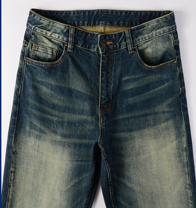 Pantalon droit en denim de coton confortable haut de gamme pour hommes, style décontracté et ample avec motif à la bombe - Product Image 4
