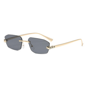 Frameless Polygonal <b>Sunglasses</b> Black Pc Lens Uv400 Unisex Retro Leopard Head Metal <b>Sunglasses</b> - Product Image 5