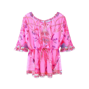 Costume da bagno intero con stampa floreale, controllo pancia, costume da bagno conservativo, monokini, taglia 4-12, rosa, blu - Product Image 2