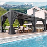10' X 20' Lamellen-Pergola mit Verstellbarem Dach, Outdoor-Aluminium-Terrassenpavillon, Wasserdichte Vorhänge und Netzabdeckung - Luxuriöses Modernes Design