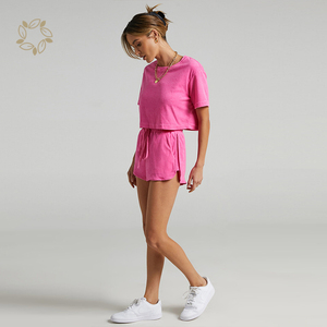 Bền Vững Terry Khăn Quần Áo Thiết Lập Hữu Cơ Tre Womens Hai Mảnh Thiết Lập Sinh Thái Thân Thiện Với Terry Vải T Áo Sơ Mi Và Quần Short Bộ - Product Image 4