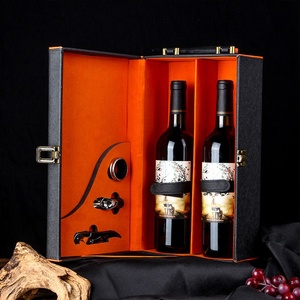 Bán Buôn Sang Trọng Màu Đen Hộp Rượu Vang Bao Bì Bằng Gỗ Hộp Quà Tặng Với Cầm Tay PU Da Rượu Sâm Banh Hộp Quà Tặng - Product Image 3