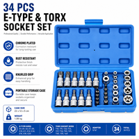 Jeu de douilles à pression CR-V 34 pièces avec adaptateurs 5/16"F 3/8"M, embouts de tournevis Torx en étoile, pour percer des trous, réparation automobile, étui rigide