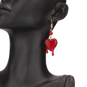 Boucles d'oreilles pendantes en forme de goutte de sang pour femmes, bijoux de fête à la mode, en alliage de Zinc, Design de cœur rouge - Product Image 1