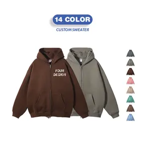 Venta al por mayor de algodón pesado 380gsm polar doble cremallera sudaderas con capucha sin cordón OEM Oversize Fit cremallera Hoddie