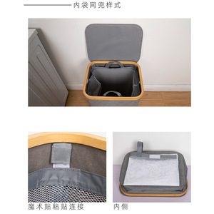 Collapsible Cotton Linen Laundry <b>Basket</b> Rectangle Gray <b>Foldable</b> Clothing Organizer For Bathroom Storage - Product Image 4