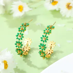 INS Hot Sale Cute Daisy Flower Hoop Earrings 18K Gold Plated 316L Stainless Steel Huggies Earring Jewelry Gift For Women Girls