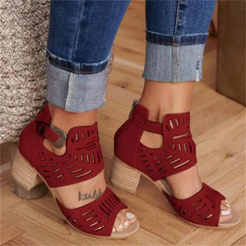 Wedge Sandals Mid Heel Summer Slip-on Buckle Ladies Shoes Artificial Open Toe Casual Wedding Pumps Women Sandalias