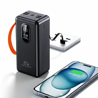 Batterie externe haute capacité 50000mAh, charge rapide 22.5W, câbles intégrés, chargeur portable, batterie externe pour le camping en plein air
