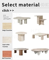 HZX Table Basse Ronde en Marbre, Béton et Travertin avec Socle en Ciment