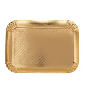 wholesale food paper dishes disposable cardboard golden paper tray rectangular shape gold PET laminated pastry tray