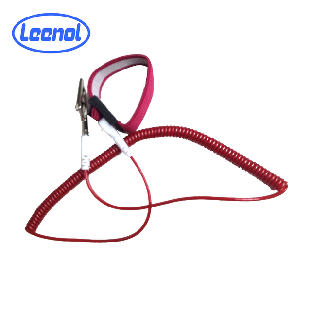 Leenol Industrial ESD Safe Wrist Strap PU Material Red Color 1.8m Length Elastic Adjustable Anti-static Grounding Band Cutting