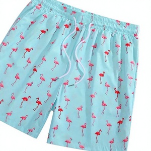 Shorts de Baño para Hombre con Estampado de Flamencos, Cintura Elástica, Casuales, de Verano, Color Azul Claro, Poliéster, Secado Rápido - Product Image 5