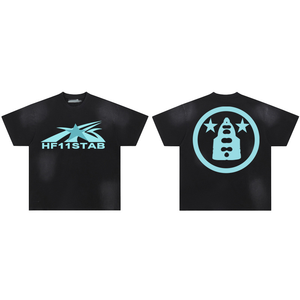 เสื้อยืดคอกลมทรงหลวมพิมพ์ลายสัตว์สไตล์โกธิคสำหรับทุกเพศ ยี่ห้อ Hell ผลิตจากผ้าเจอร์ซีย์ผสมสแปนเด็กซ์/คอตตอน ล้างสีแล้ว แขนสั้น ย้อมสีแบบ Dip Dye ลายดาว - Product Image 1